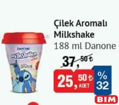 DANONE ÇİLEK AROMALI MİLKSHAKE 188 ML fiyat ve kampanya bilgisi